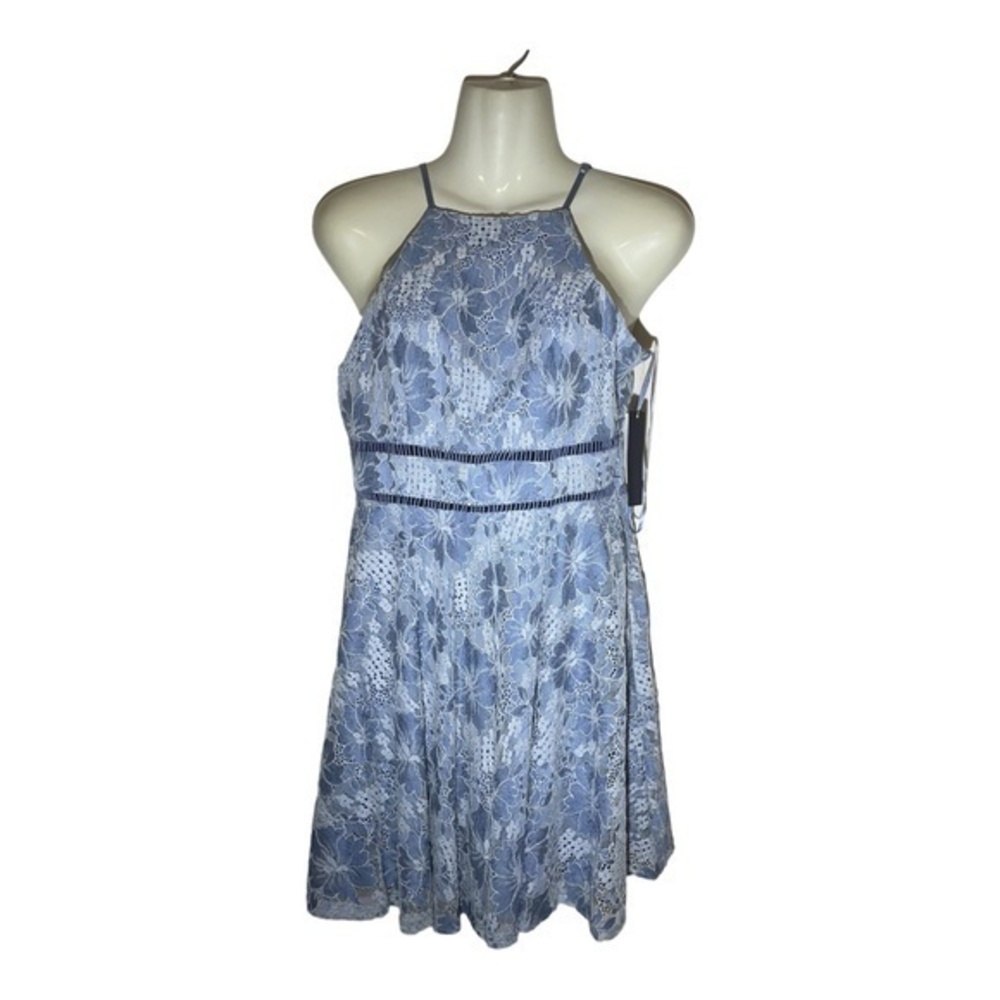 City Triangles Lace Mini Dress Periwinkle Spaghetti Strap Halter Size 7
